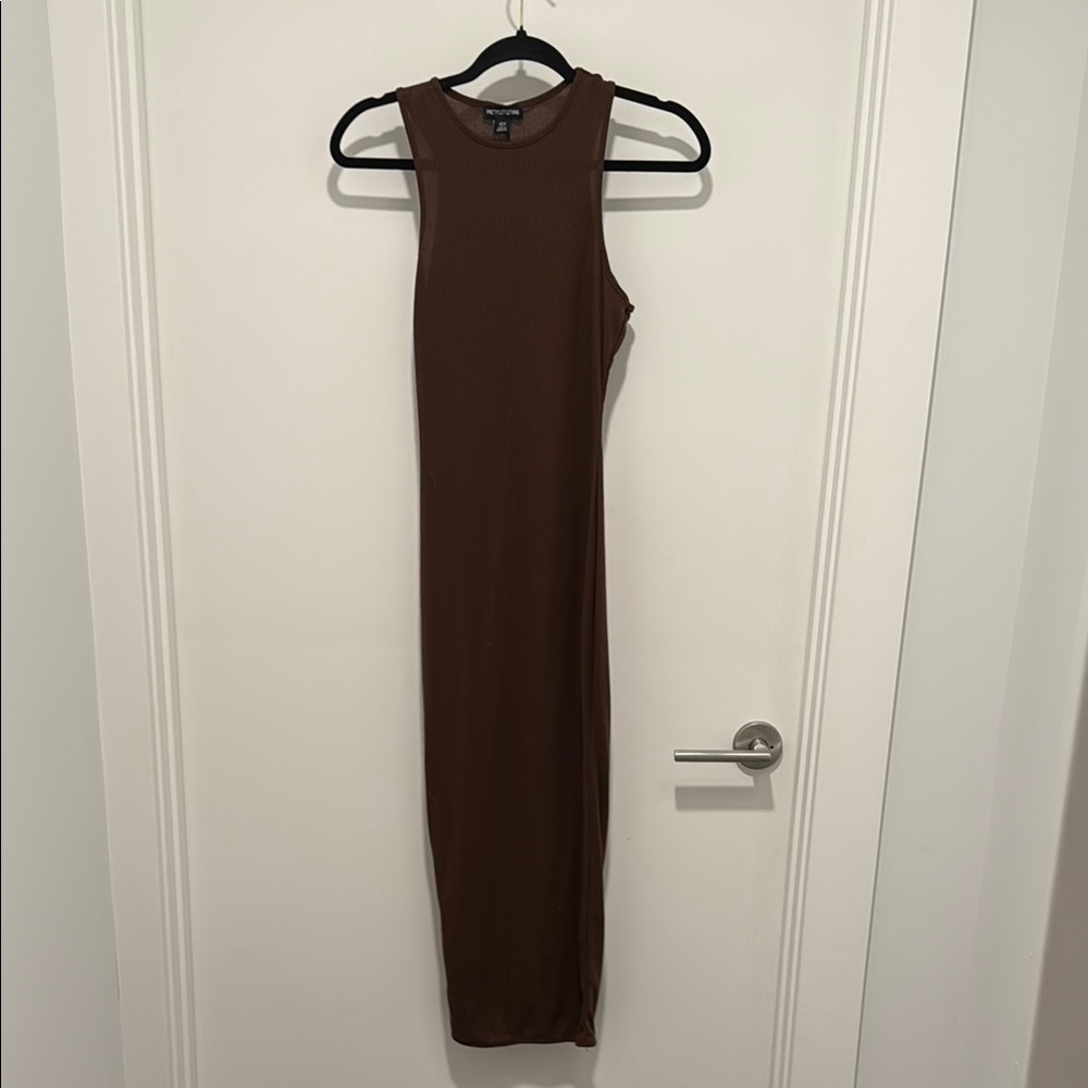 PrettyLittleThing Brown Halter Sheath Maxi Dress